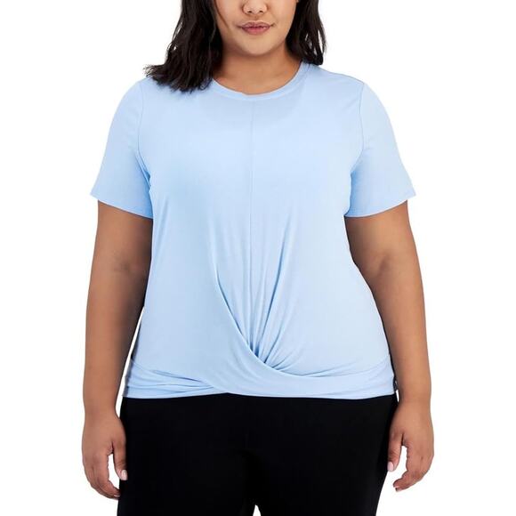 Ideology Women's Plus Size 2X Solid Recycled Pullover Top Short Sleeve Blue B68 - Picture 8 of 8